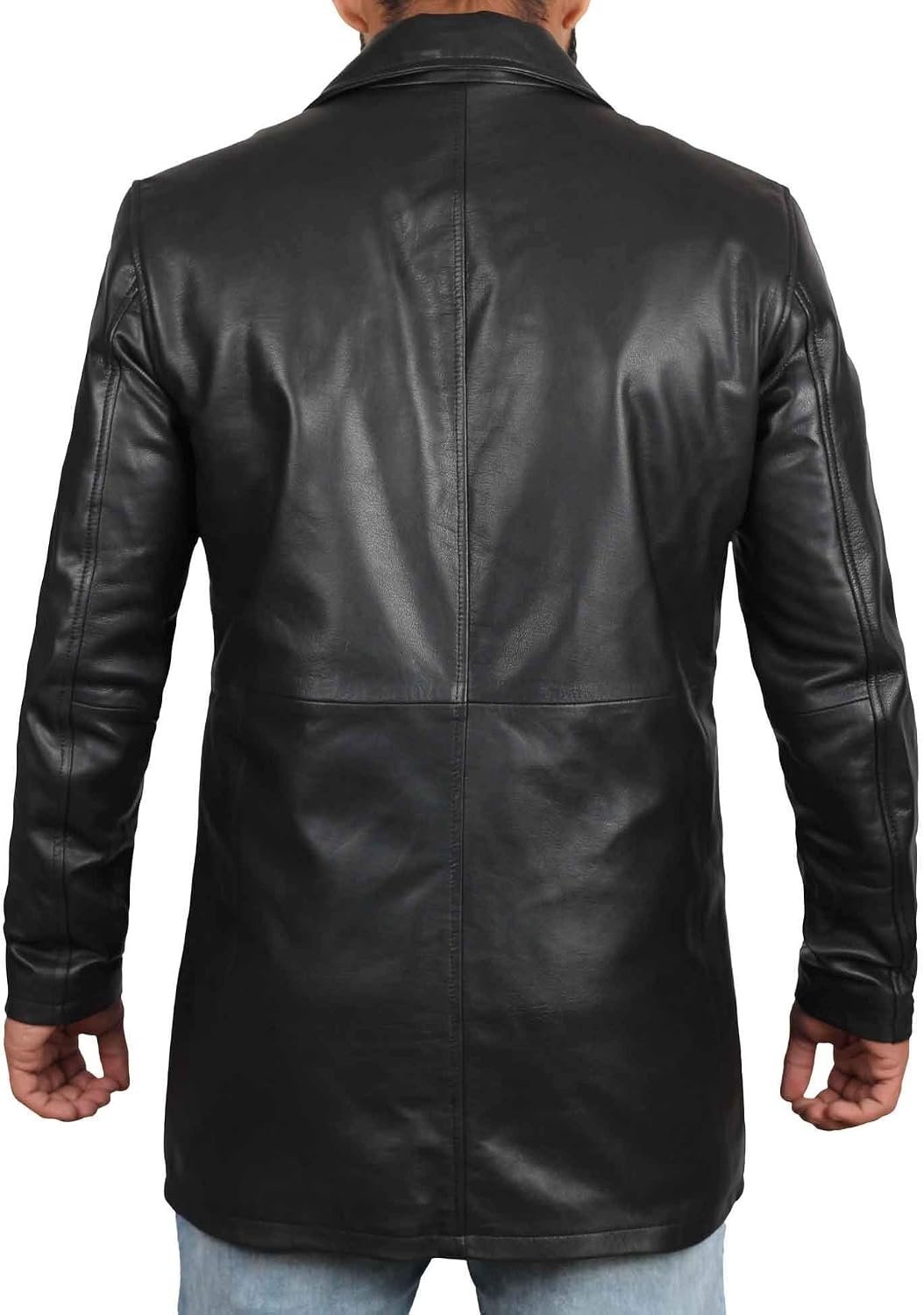 image:imageBlingsoul Mens Leather Coat MidLength Real Lambskin Long Leather Jacket MenBlack