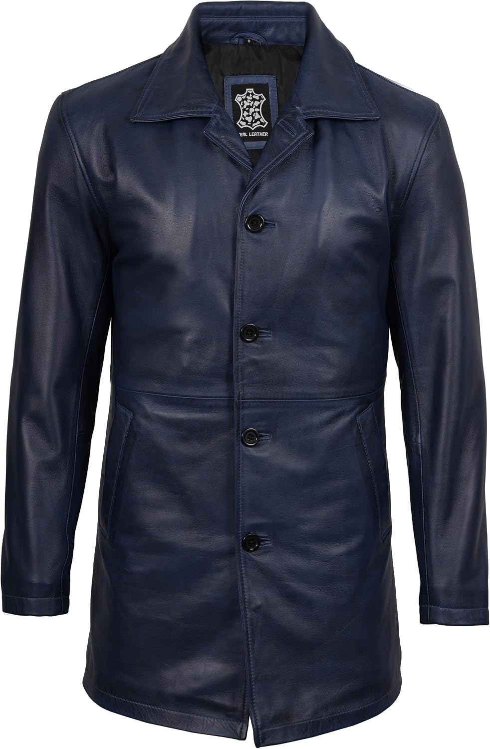 image:imageBlingsoul Mens Leather Coat MidLength Real Lambskin Long Leather Jacket MenBlue Wax