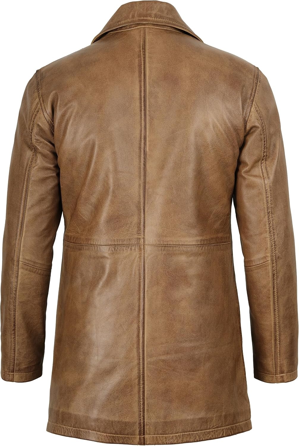 image:imageBlingsoul Mens Leather Coat MidLength Real Lambskin Long Leather Jacket MenCamel Brown