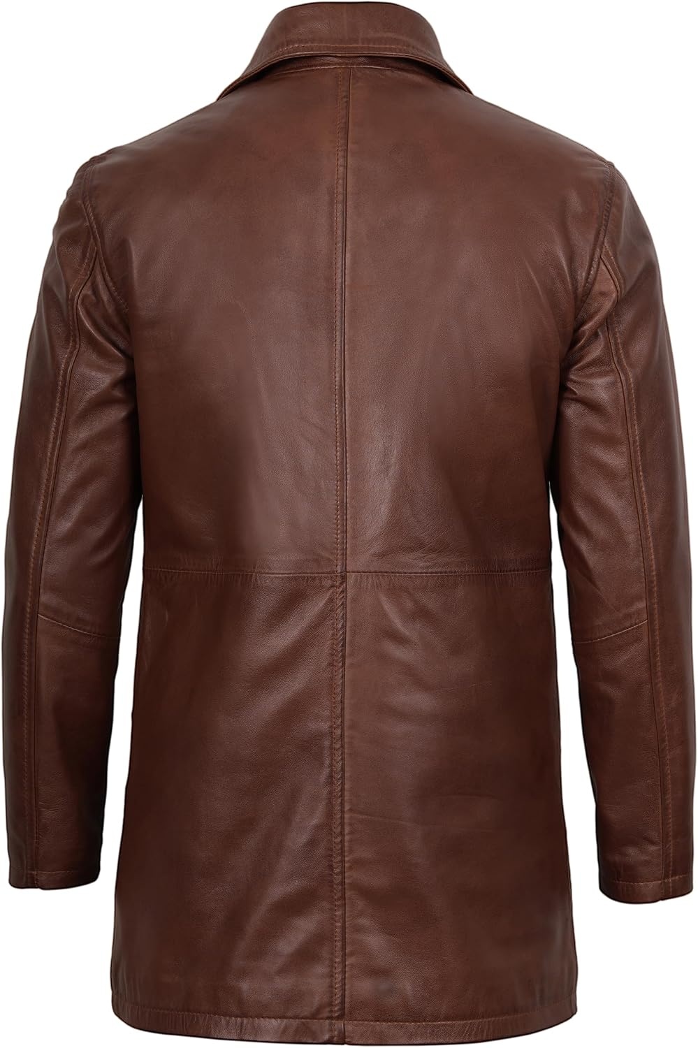 image:imageBlingsoul Mens Leather Coat MidLength Real Lambskin Long Leather Jacket MenCognac Wax