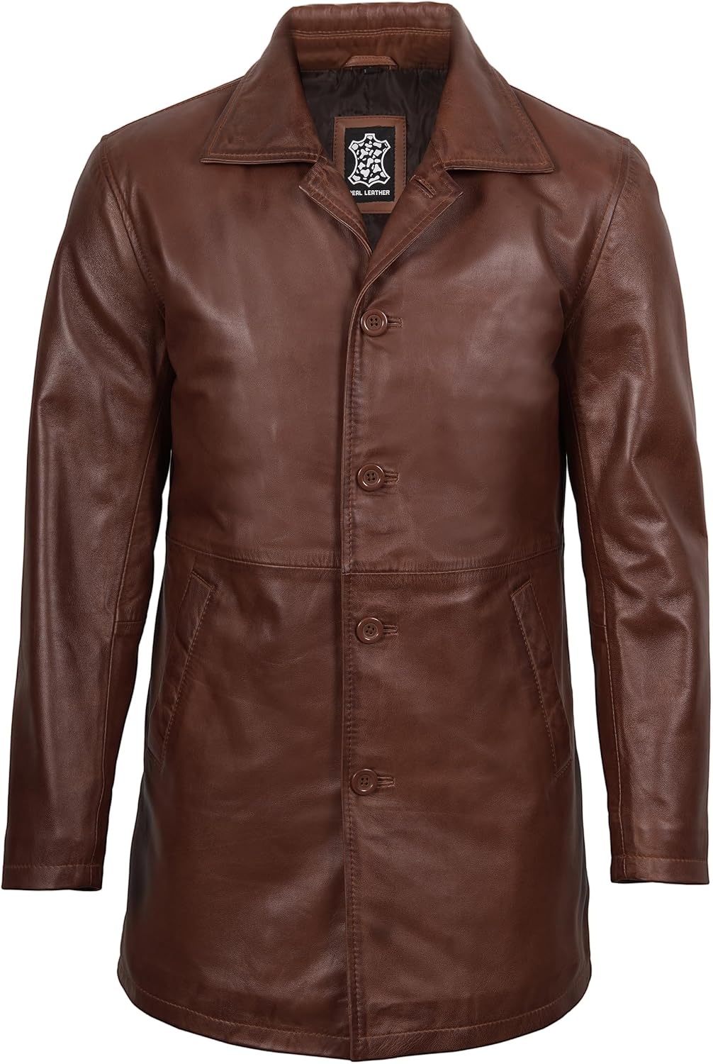 image:imageBlingsoul Mens Leather Coat MidLength Real Lambskin Long Leather Jacket MenCognac Wax