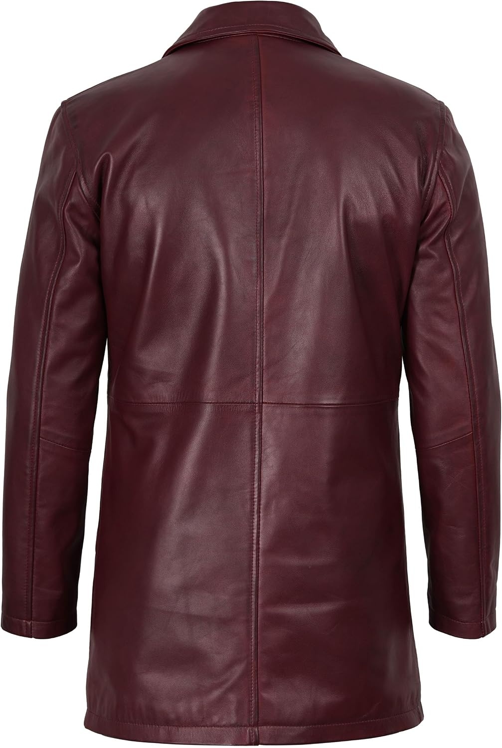 image:imageBlingsoul Mens Leather Coat MidLength Real Lambskin Long Leather Jacket MenMaroon Wax