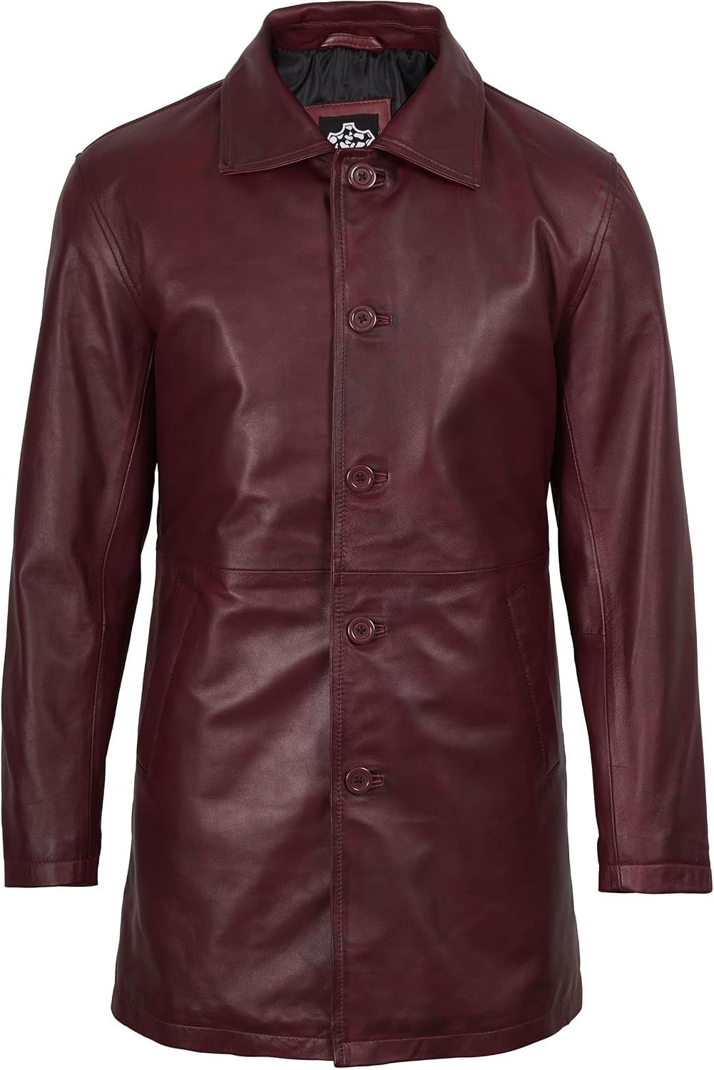 image:imageBlingsoul Mens Leather Coat MidLength Real Lambskin Long Leather Jacket MenMaroon Wax