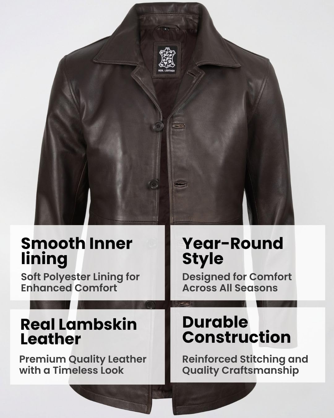 image:imageBlingsoul Mens Leather Coat MidLength Real Lambskin Long Leather Jacket MenVintage Brown