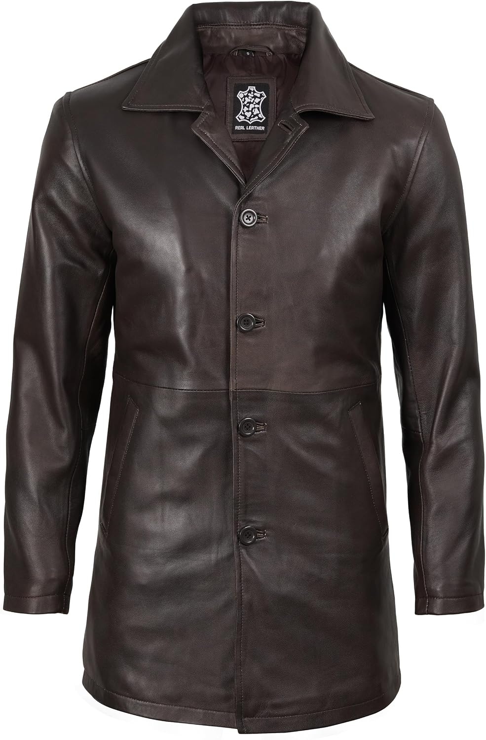 image:imageBlingsoul Mens Leather Coat MidLength Real Lambskin Long Leather Jacket MenVintage Brown