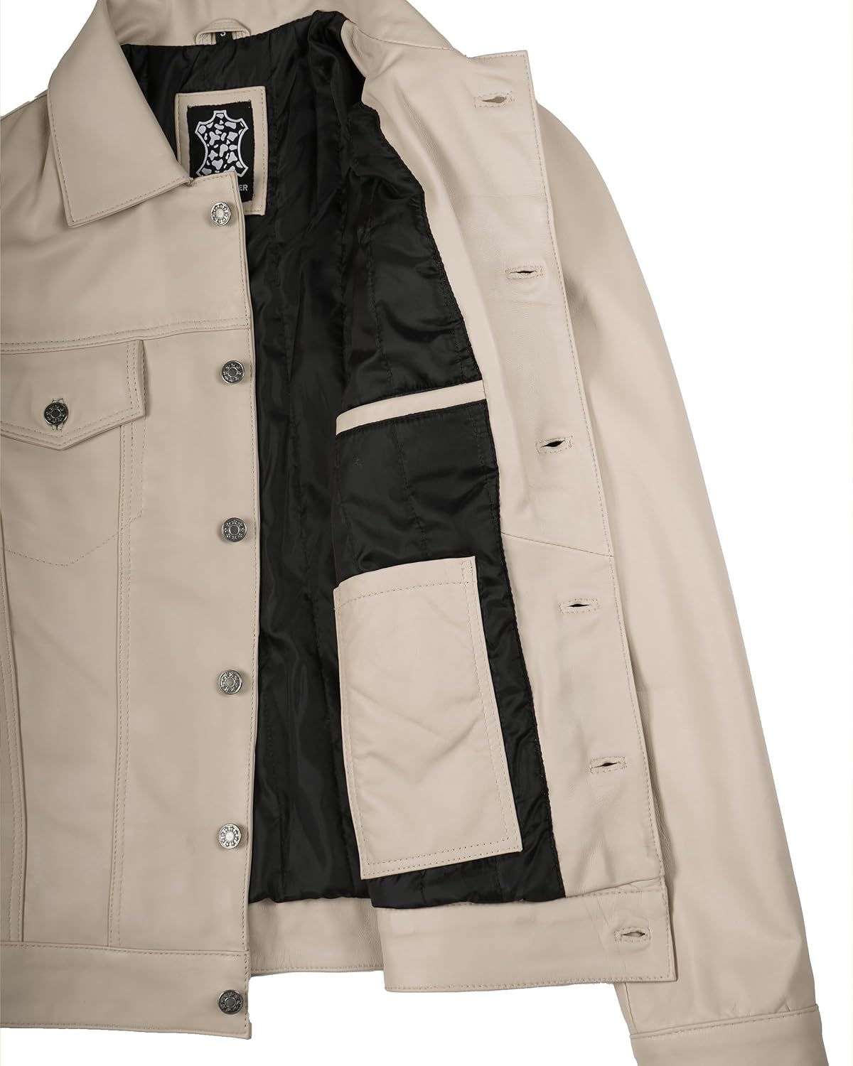 image:imageBlingsoul Mens Leather Trucker Jacket Vintage Real FullGrain Lambskin Leather Jacket for Men with Shirt Style CollarBeige
