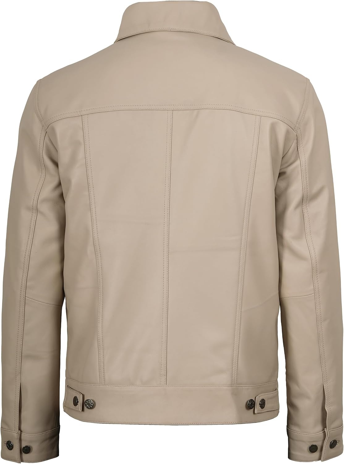 image:imageBlingsoul Mens Leather Trucker Jacket Vintage Real FullGrain Lambskin Leather Jacket for Men with Shirt Style CollarBeige