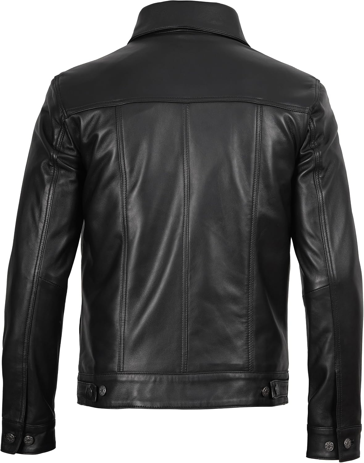 image:imageBlingsoul Mens Leather Trucker Jacket Vintage Real FullGrain Lambskin Leather Jacket for Men with Shirt Style CollarBlack