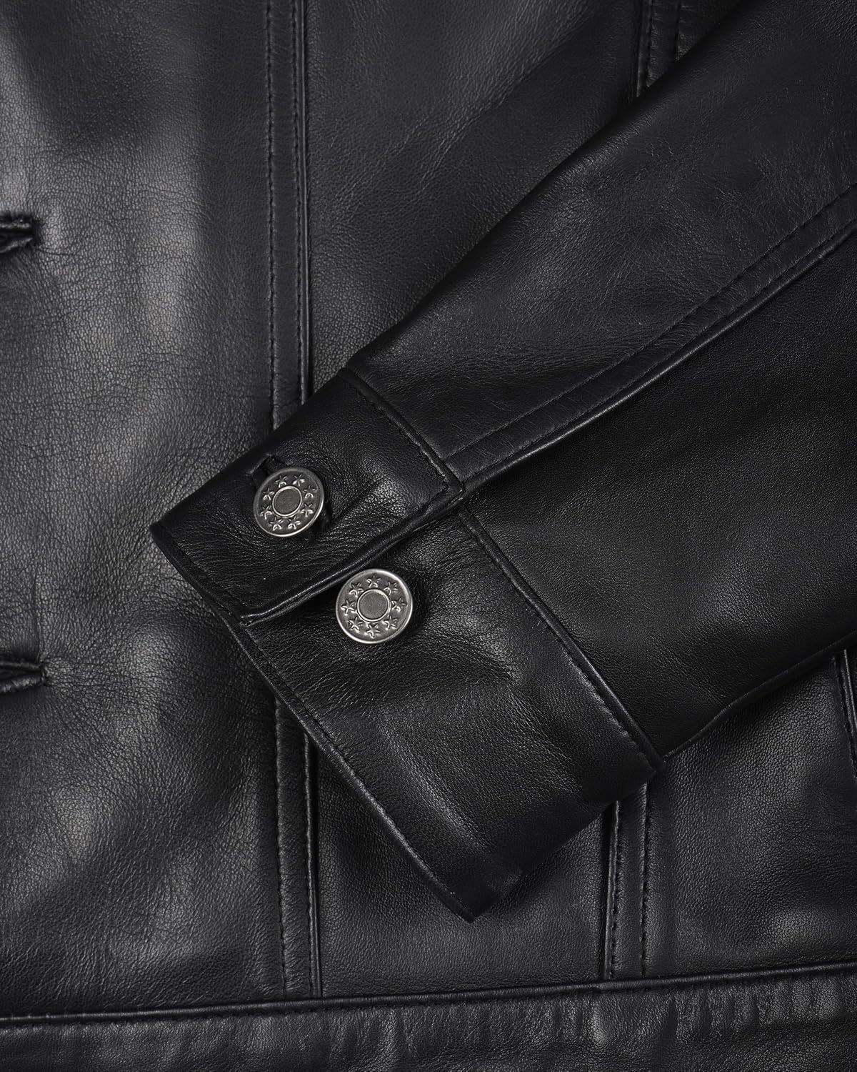 image:imageBlingsoul Mens Leather Trucker Jacket Vintage Real FullGrain Lambskin Leather Jacket for Men with Shirt Style CollarBlack