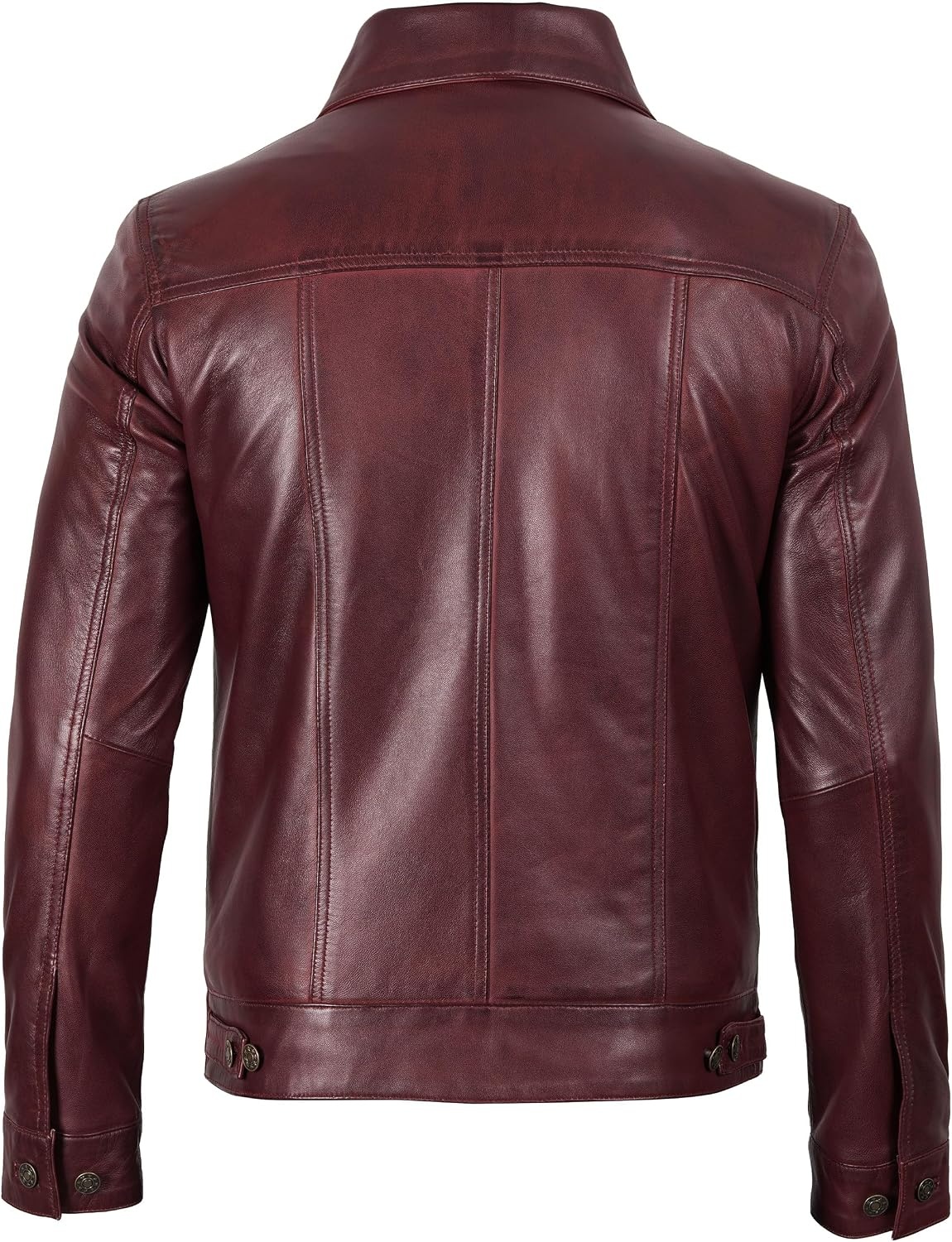 image:imageBlingsoul Mens Leather Trucker Jacket Vintage Real FullGrain Lambskin Leather Jacket for Men with Shirt Style CollarBurgundy Maroon Wax