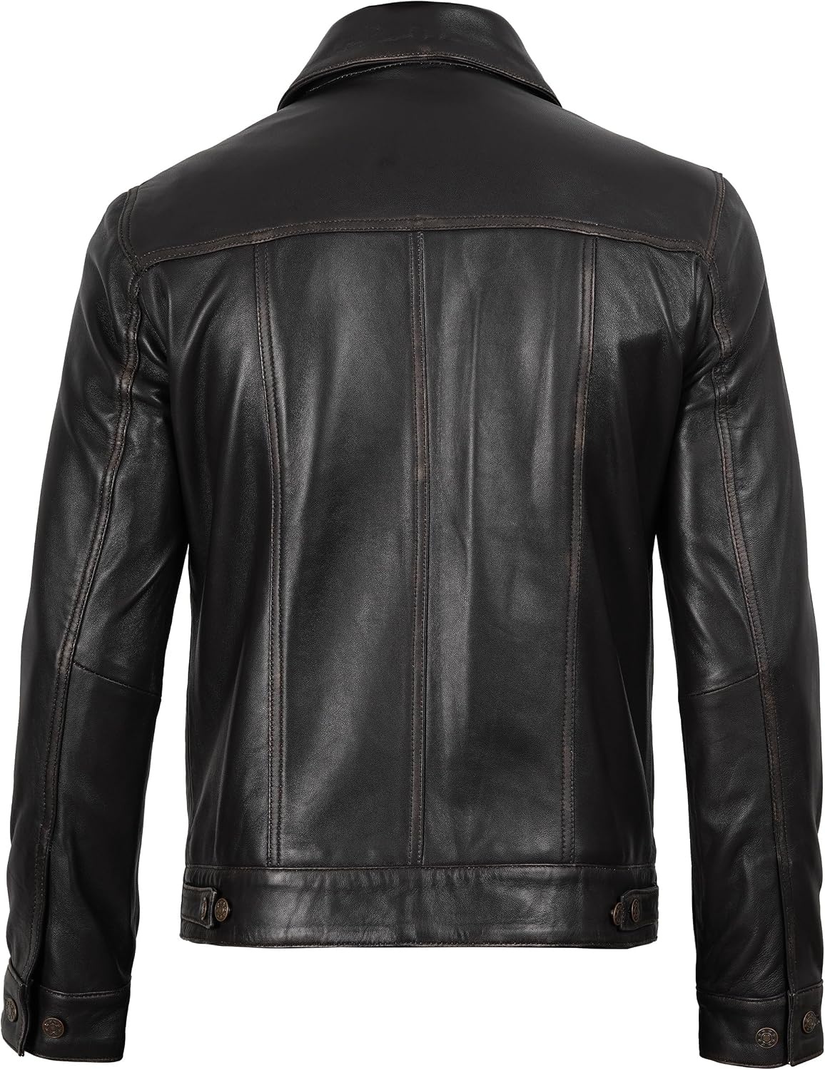 image:imageBlingsoul Mens Leather Trucker Jacket Vintage Real FullGrain Lambskin Leather Jacket for Men with Shirt Style CollarDark Brown Ruboff