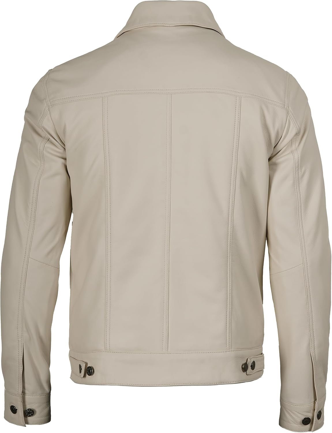 image:imageBlingsoul Mens Leather Trucker Jacket Vintage Real FullGrain Lambskin Leather Jacket for Men with Shirt Style CollarOffwhite