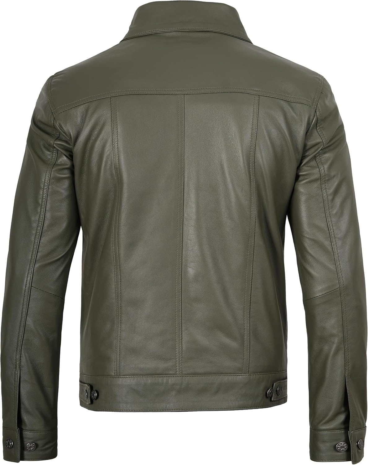 image:imageBlingsoul Mens Leather Trucker Jacket Vintage Real FullGrain Lambskin Leather Jacket for Men with Shirt Style CollarOlive Green