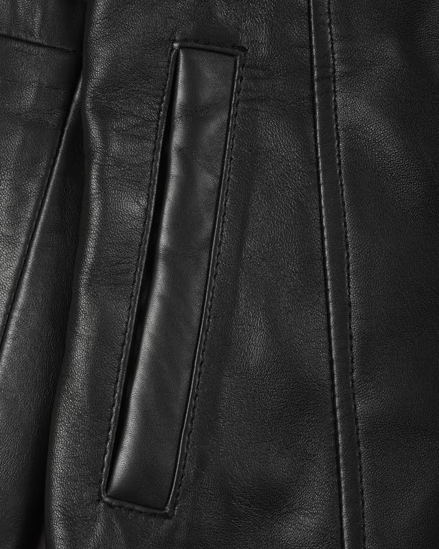 image:imageBlingsoul MidLength Leather Car Coat Women Vintage Long Leather Jacket for Women Real Lambskin Coat with Spread CollarBlack