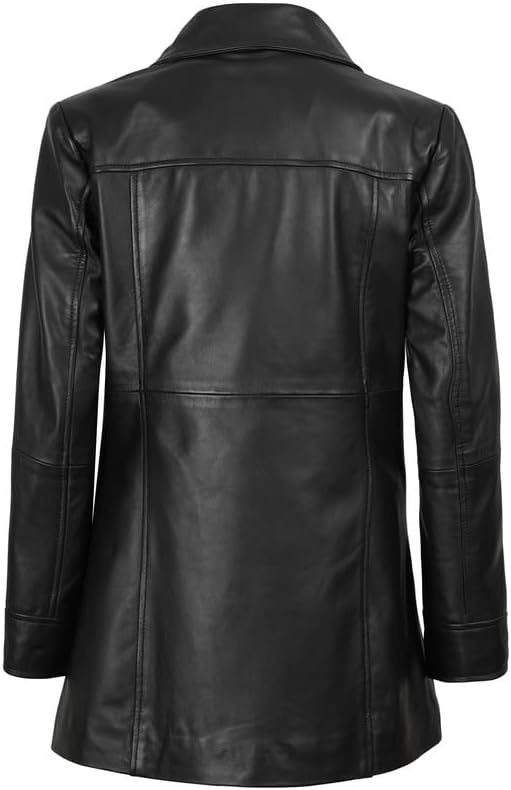 image:imageBlingsoul MidLength Leather Car Coat Women Vintage Long Leather Jacket for Women Real Lambskin Coat with Spread CollarBlack