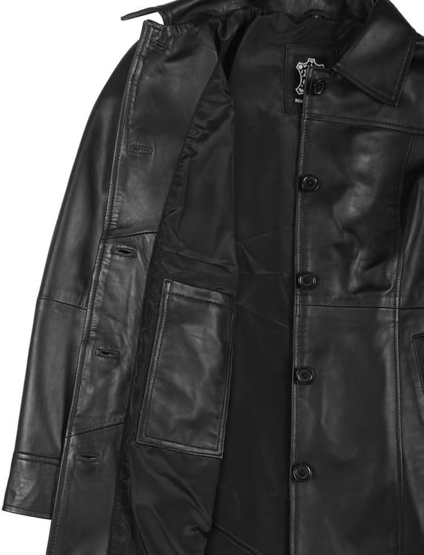 image:imageBlingsoul MidLength Leather Car Coat Women Vintage Long Leather Jacket for Women Real Lambskin Coat with Spread CollarBlack