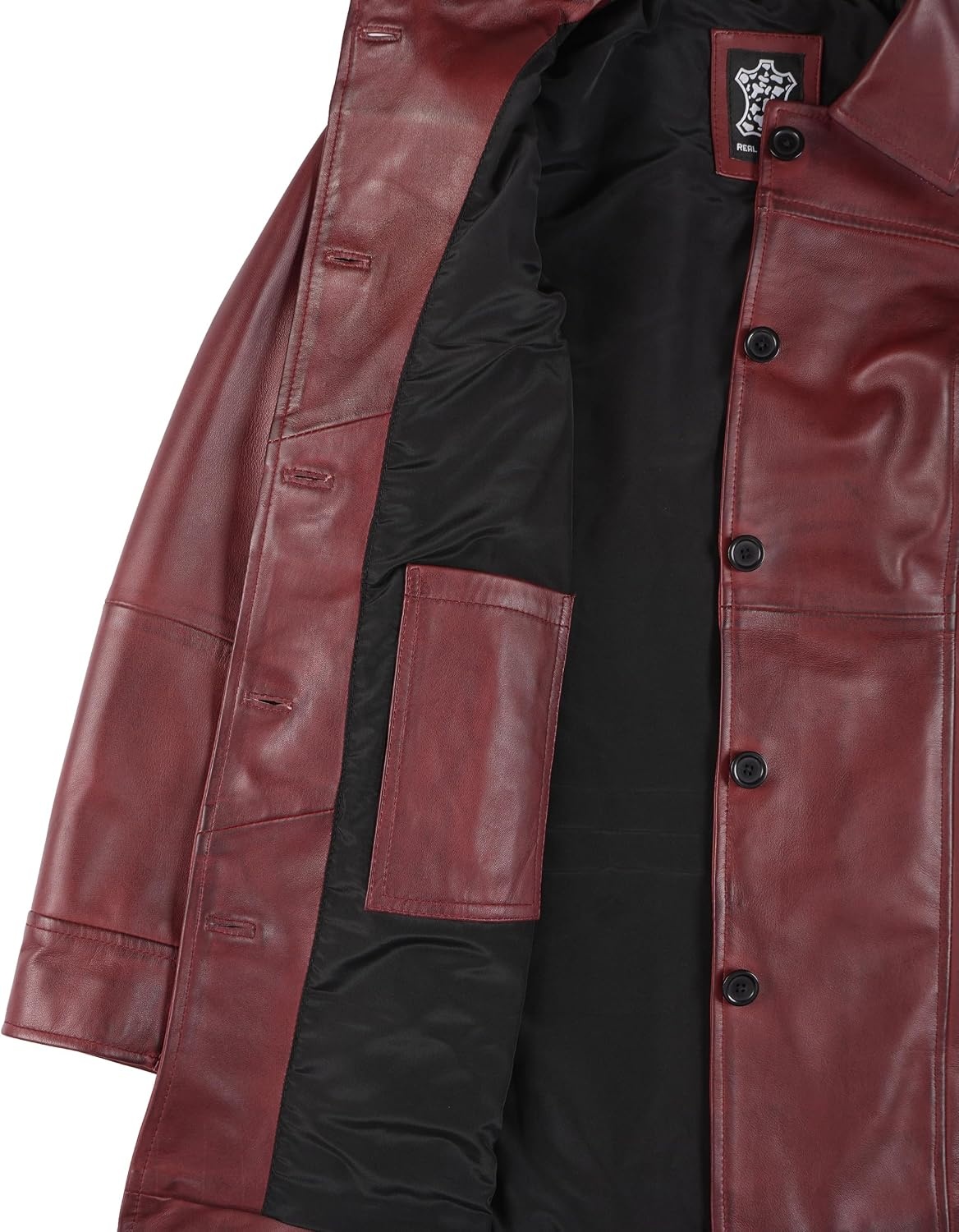 image:imageBlingsoul MidLength Leather Car Coat Women Vintage Long Leather Jacket for Women Real Lambskin Coat with Spread CollarBurgundy Maroon Wax