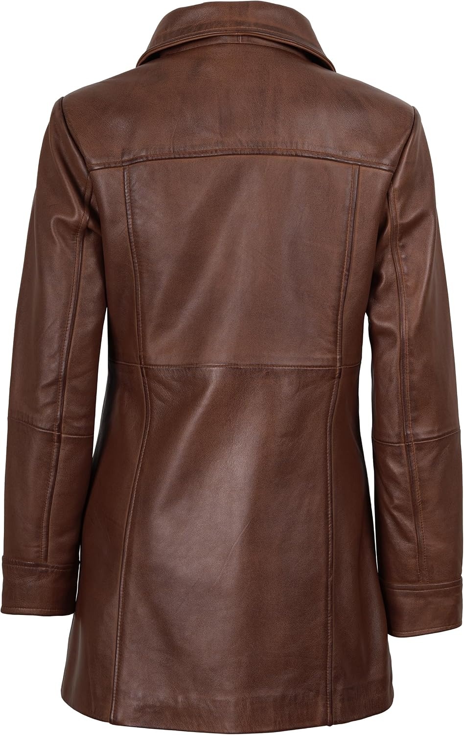 image:imageBlingsoul MidLength Leather Car Coat Women Vintage Long Leather Jacket for Women Real Lambskin Coat with Spread CollarCognac Wax