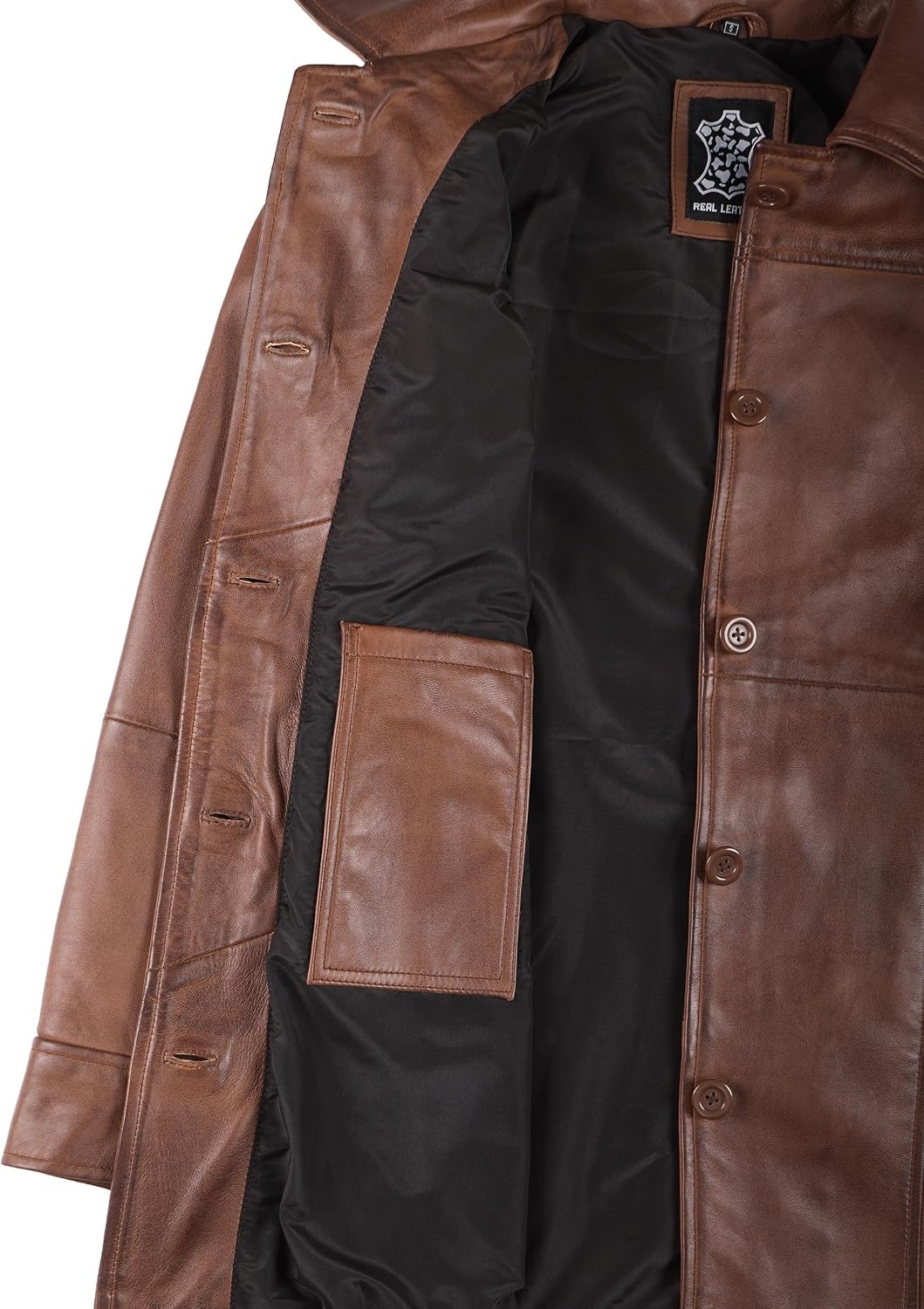 image:imageBlingsoul MidLength Leather Car Coat Women Vintage Long Leather Jacket for Women Real Lambskin Coat with Spread CollarCognac Wax