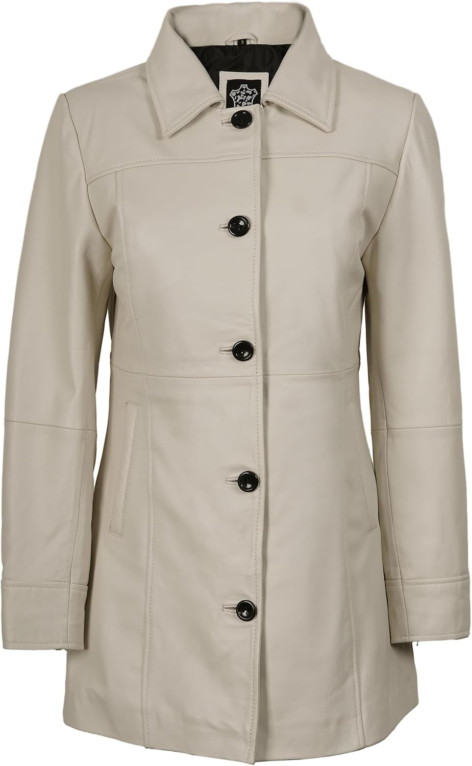 image:imageBlingsoul MidLength Leather Car Coat Women Vintage Long Leather Jacket for Women Real Lambskin Coat with Spread CollarOffwhite