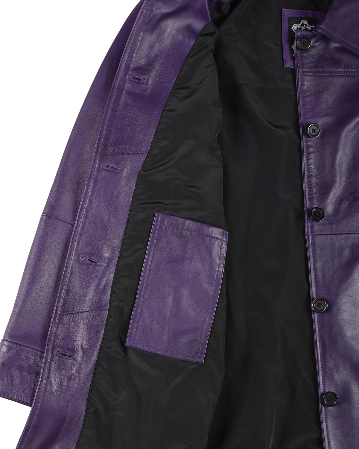 image:imageBlingsoul MidLength Leather Car Coat Women Vintage Long Leather Jacket for Women Real Lambskin Coat with Spread CollarPurple Wax