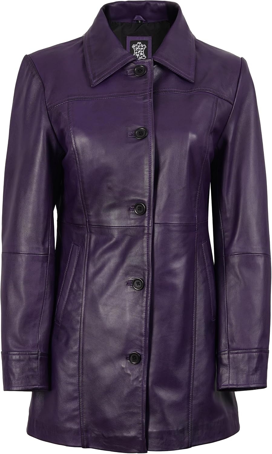 image:imageBlingsoul MidLength Leather Car Coat Women Vintage Long Leather Jacket for Women Real Lambskin Coat with Spread CollarPurple Wax