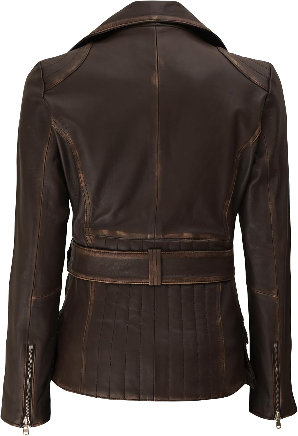 image:imageBlingsoul Real Lambskin Asymmetrical Jacket For Women Belted Leather Jacket WomensDark Brown Ruboff