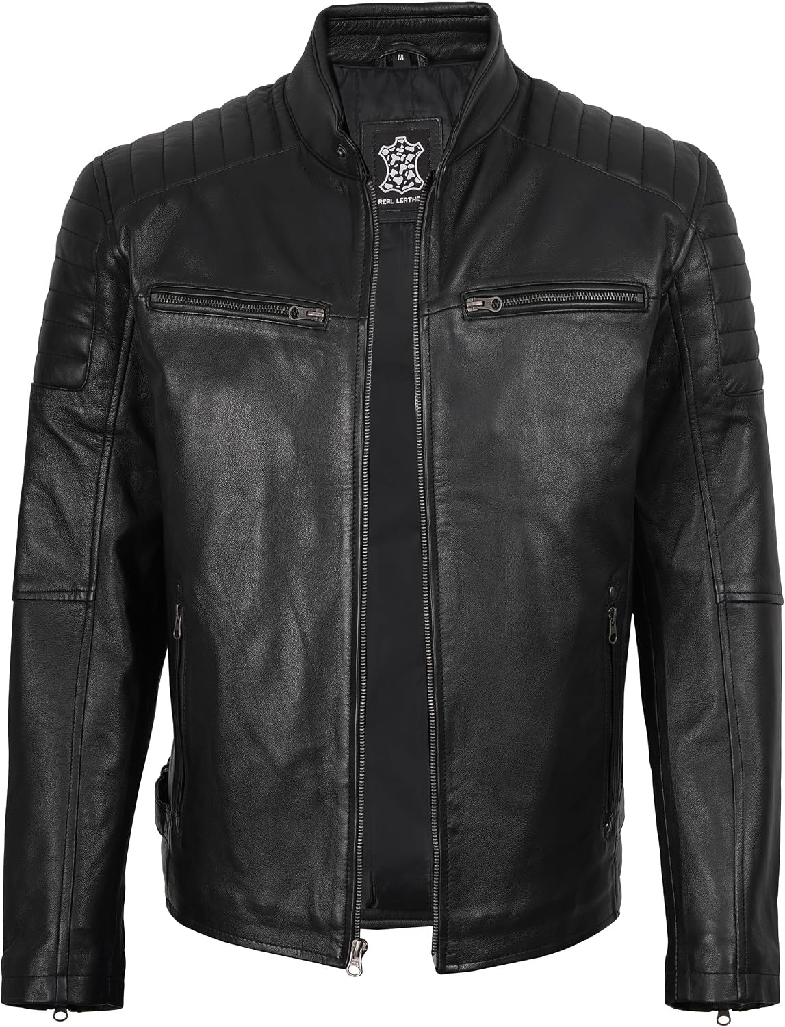image:imageBlingsoul Real Lambskin Leather Jacket Men Cafe Racer Style Premium Mens Leather JacketBlack