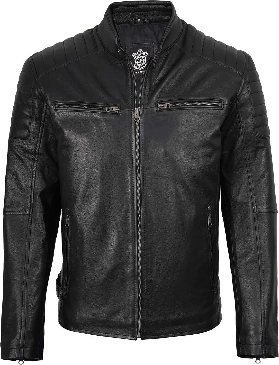 image:imageBlingsoul Real Lambskin Leather Jacket Men Cafe Racer Style Premium Mens Leather JacketBlack