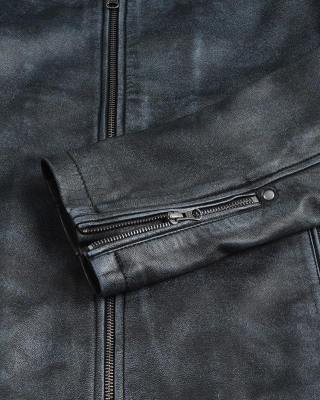 image:imageBlingsoul Real Lambskin Leather Jacket Men Cafe Racer Style Premium Mens Leather JacketBlack Distressed Washed