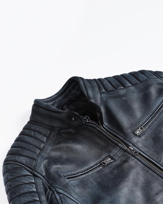 image:imageBlingsoul Real Lambskin Leather Jacket Men Cafe Racer Style Premium Mens Leather JacketBlack Distressed Washed