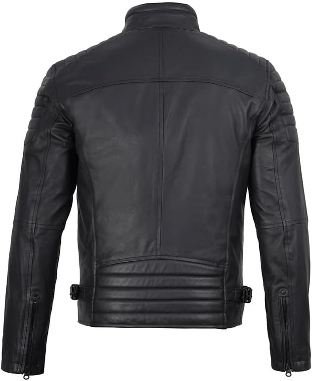 image:imageBlingsoul Real Lambskin Leather Jacket Men Cafe Racer Style Premium Mens Leather JacketMatte Black