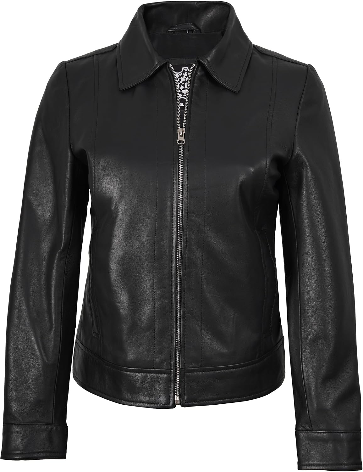 image:imageBlingsoul Real Lambskin Leather Jacket for Women Shirt Collar Leather Jacket WomensBlack
