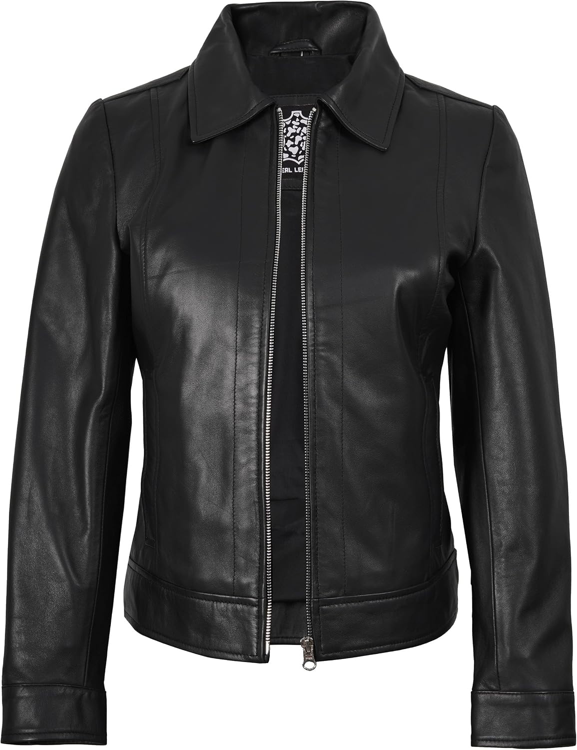 image:imageBlingsoul Real Lambskin Leather Jacket for Women Shirt Collar Leather Jacket WomensBlack