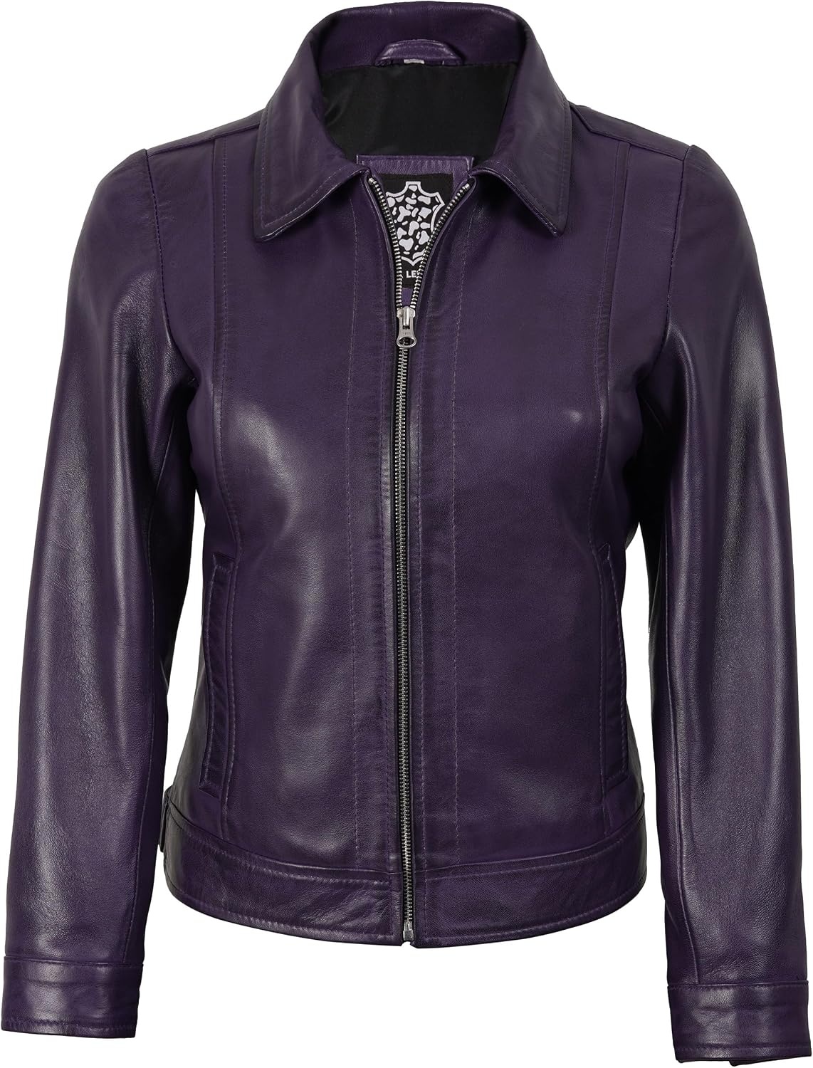 image:imageBlingsoul Real Lambskin Leather Jacket for Women Shirt Collar Leather Jacket WomensPurple Wax