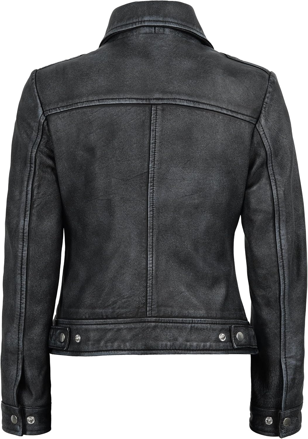 image:imageBlingsoul Real Lambskin Leather Jacket for Women Shirt Collar Leather Jacket WomensWashed Distressed Black