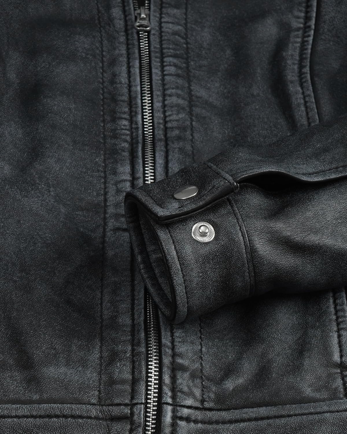 image:imageBlingsoul Real Lambskin Leather Jacket for Women Shirt Collar Leather Jacket WomensWashed Distressed Black