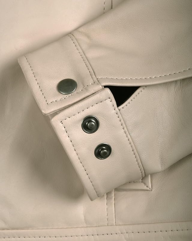 image:imageBlingsoul Vintage Leather Jacket Men Real Lambskin Classic Leather Jacket for Mens with Shirt Style CollarBeige