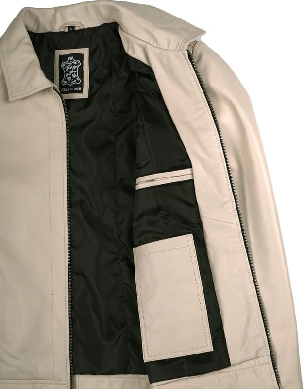 image:imageBlingsoul Vintage Leather Jacket Men Real Lambskin Classic Leather Jacket for Mens with Shirt Style CollarBeige