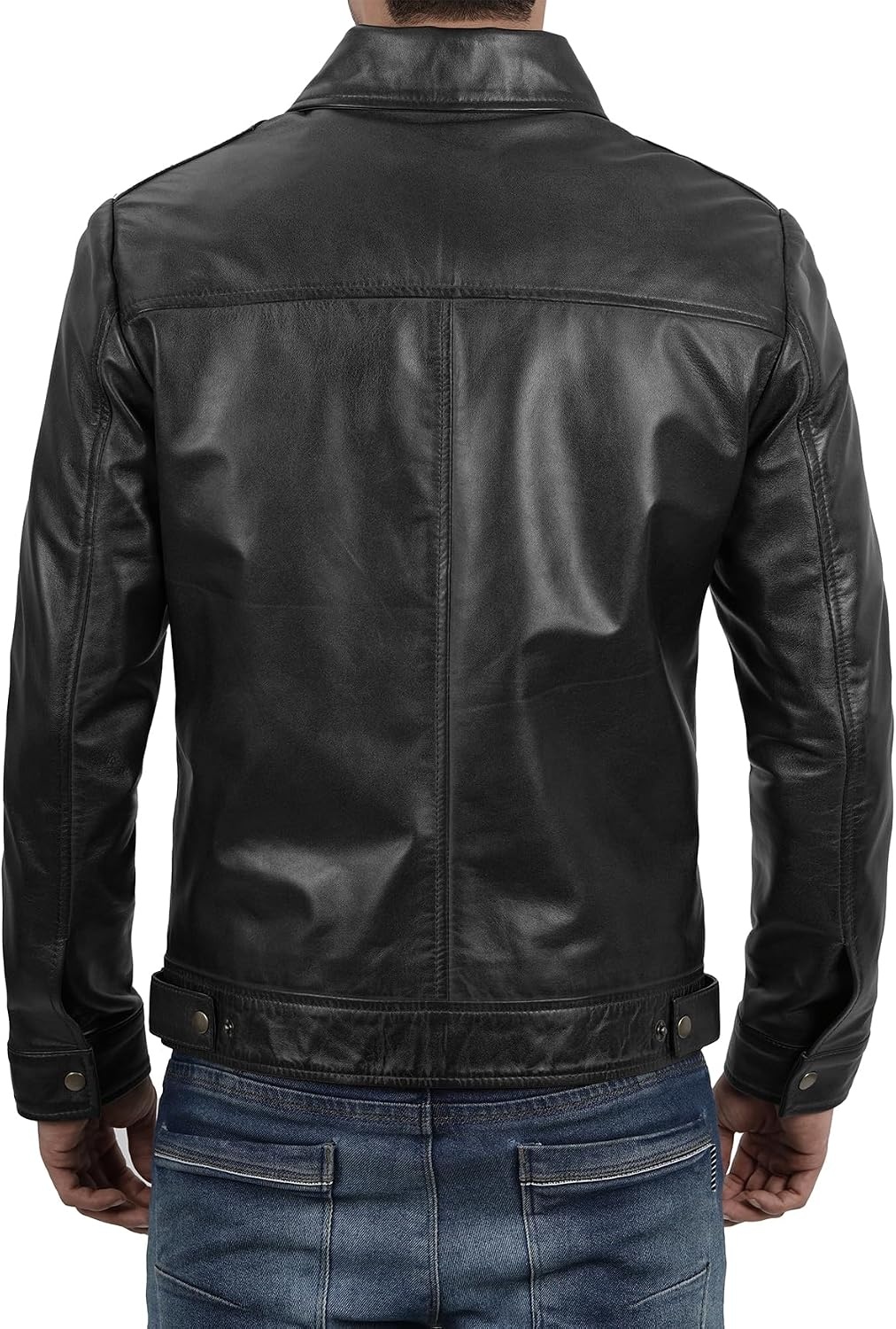 image:imageBlingsoul Vintage Leather Jacket Men Real Lambskin Classic Leather Jacket for Mens with Shirt Style CollarBlack