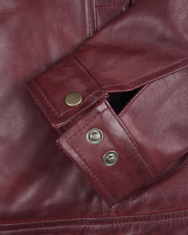 image:imageBlingsoul Vintage Leather Jacket Men Real Lambskin Classic Leather Jacket for Mens with Shirt Style CollarBurgundy Maroon Wax