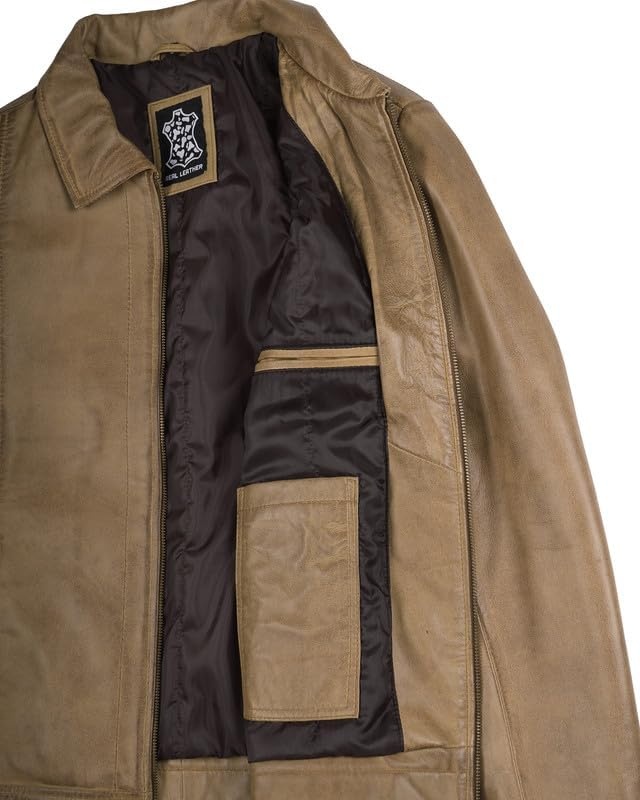 image:imageBlingsoul Vintage Leather Jacket Men Real Lambskin Classic Leather Jacket for Mens with Shirt Style CollarCamel Wax