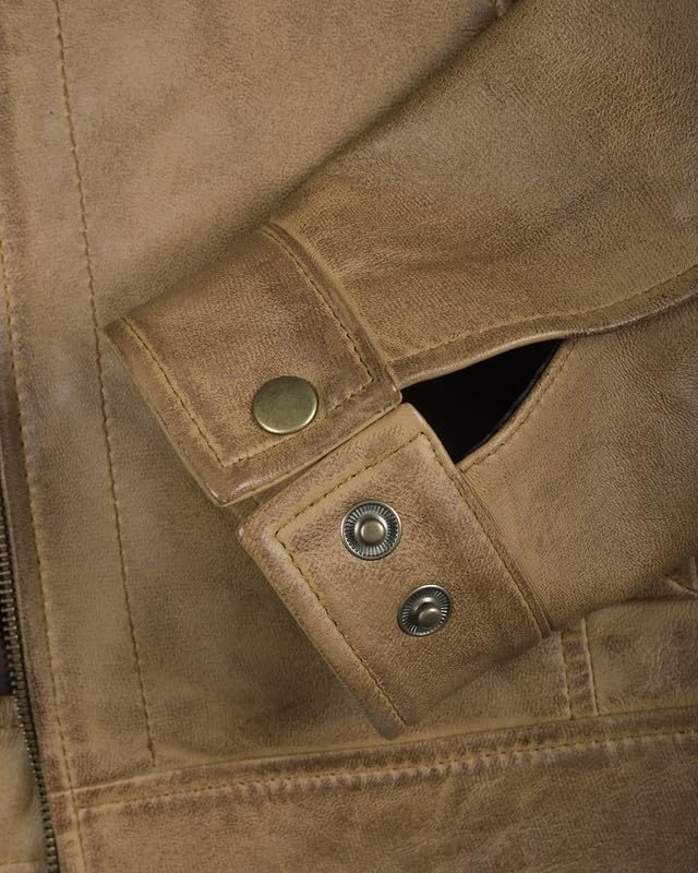 image:imageBlingsoul Vintage Leather Jacket Men Real Lambskin Classic Leather Jacket for Mens with Shirt Style CollarCamel Wax