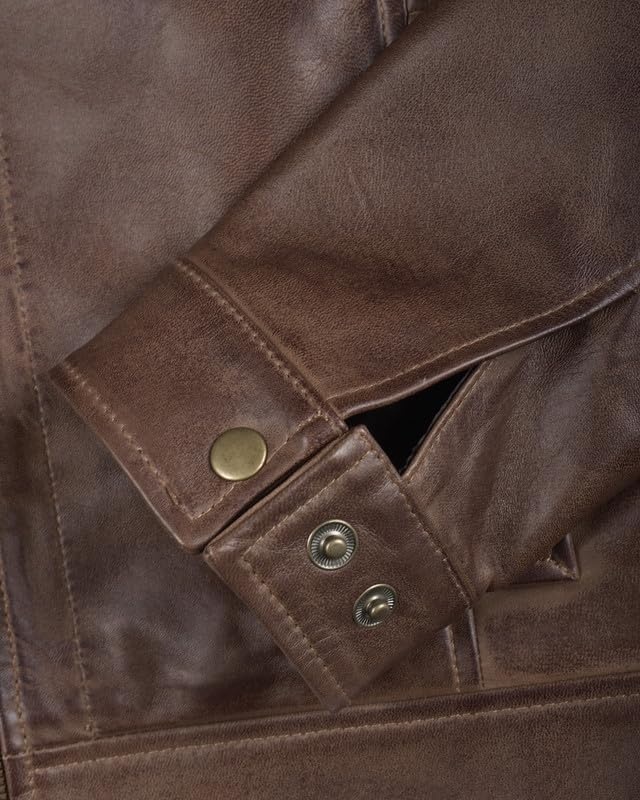 image:imageBlingsoul Vintage Leather Jacket Men Real Lambskin Classic Leather Jacket for Mens with Shirt Style CollarCoffee Brown Wax