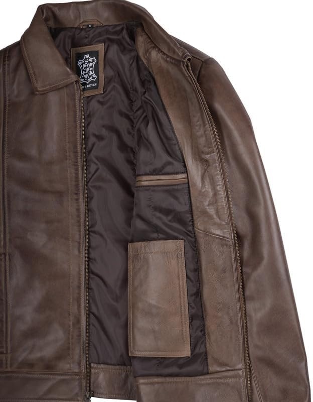 image:imageBlingsoul Vintage Leather Jacket Men Real Lambskin Classic Leather Jacket for Mens with Shirt Style CollarCoffee Brown Wax