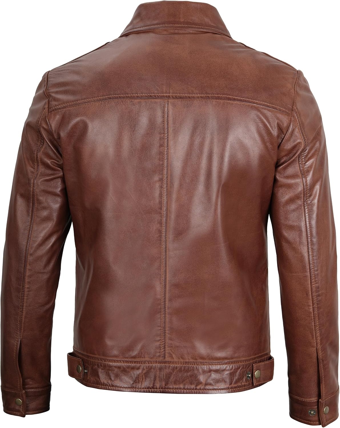 image:imageBlingsoul Vintage Leather Jacket Men Real Lambskin Classic Leather Jacket for Mens with Shirt Style CollarCognac Wax