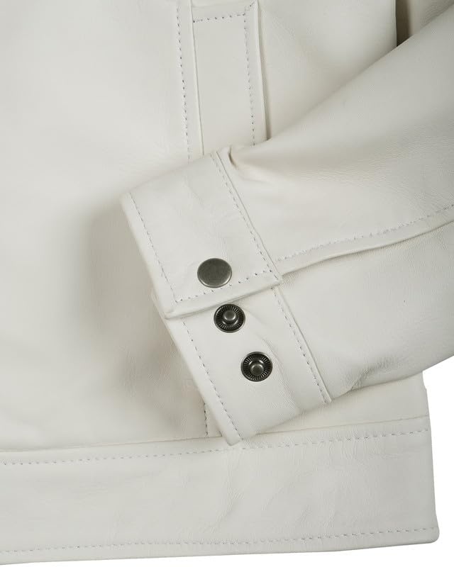 image:imageBlingsoul Vintage Leather Jacket Men Real Lambskin Classic Leather Jacket for Mens with Shirt Style CollarOffwhite