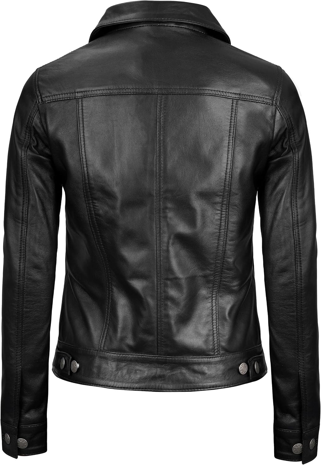 image:imageBlingsoul Vintage Leather Jacket Women Real Lambskin Leather Trucker Jacket For Women with Shirt CollarBlack