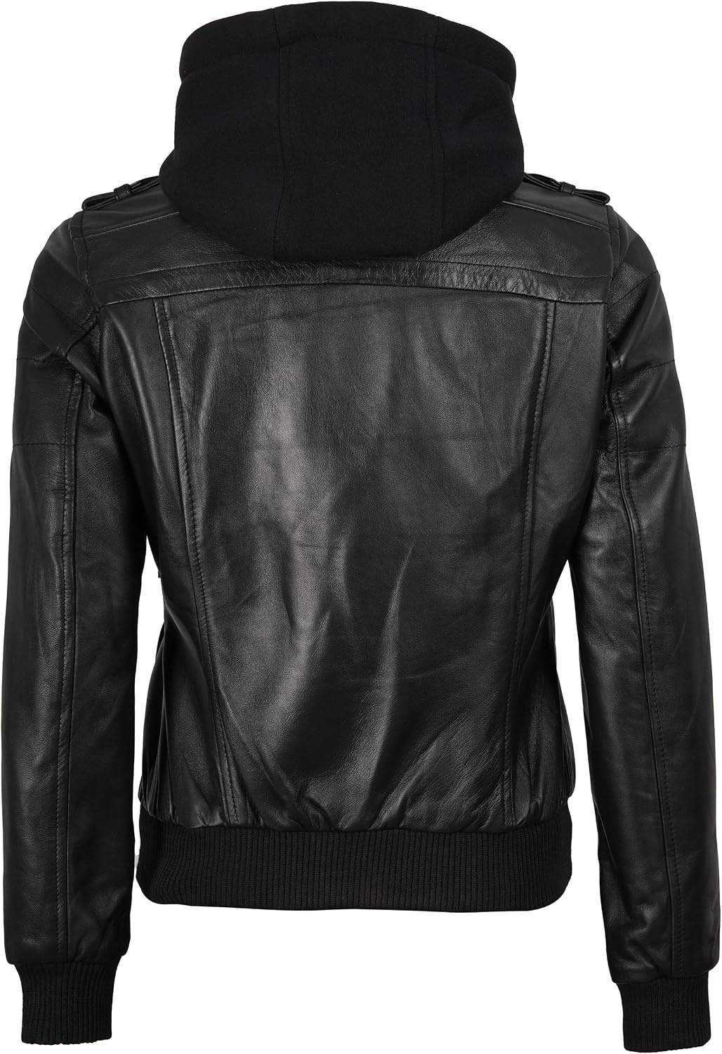 image:imageBlingsoul Womens Hooded Leather Jacket Real Lambskin Bomber Leather Jacket Women With Detachable HoodBlack