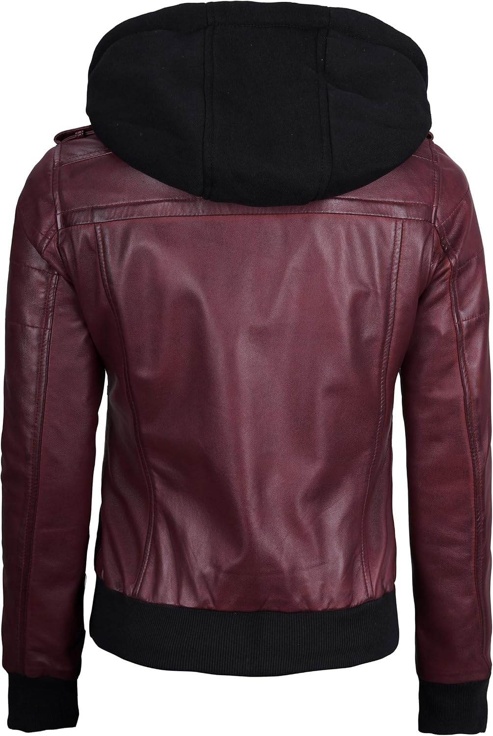 image:imageBlingsoul Womens Hooded Leather Jacket Real Lambskin Bomber Leather Jacket Women With Detachable HoodBurgundy Maroon Wax